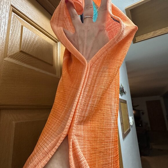 100% Polyester Orange Blue Gold Striped Scoop Neck Coverup Kimono One Size - Picture 5 of 8